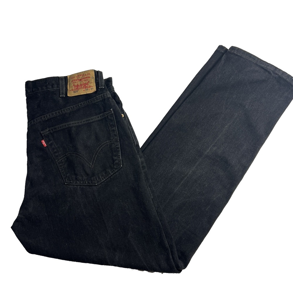 Vtg Y2K Levis Jeans 505 38X34 Men Black Skater‎ Grunge Work Faded
